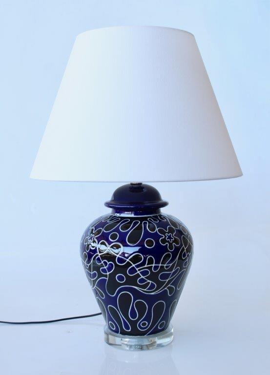 Navy & Black Lamp Crystal Base Off White Shade